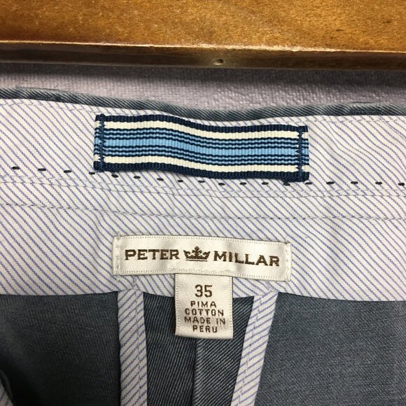 Peter Millar Mens Shorts size 35 Blue Flat Front Pockets Pima Cotton Twill - Picture 5 of 12